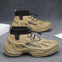 休闲运动鞋男士秋冬季高帮男鞋新款增高潮鞋男款一脚蹬袜子鞋 L-M1588卡其 41