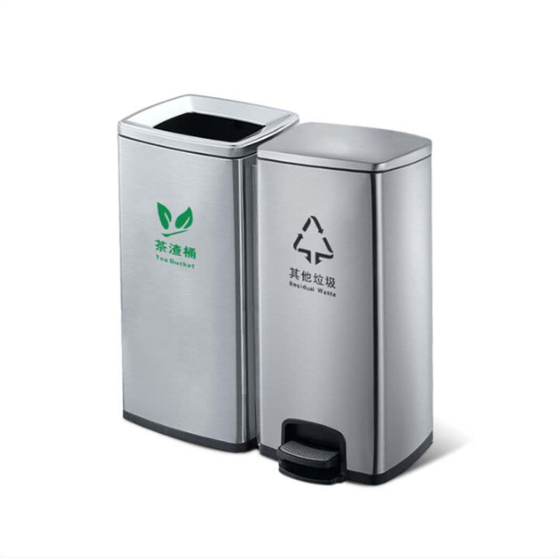 茶渣收集桶干湿分离不锈钢轻奢过滤茶水桶办公室茶具排水废水桶 脚踏式 银色 30L 茶渣桶+30L脚踏桶图片