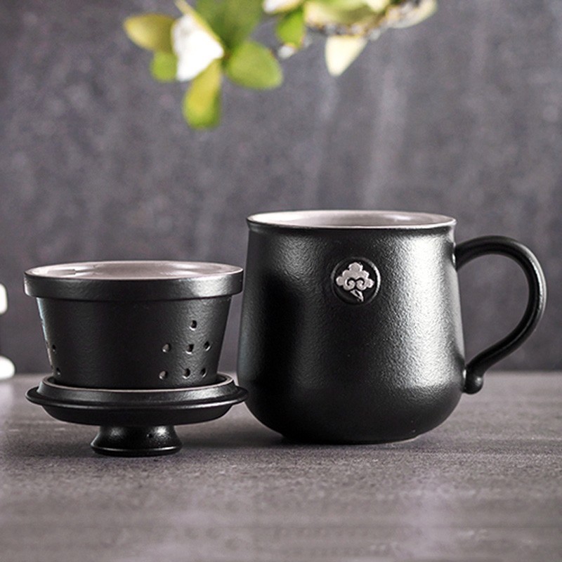 陆宝陶瓷茶具茶杯云中锦书盖杯带过滤泡茶具马克杯子 300ml陶瓷杯 禅风黑YZJSGB001BK高清大图