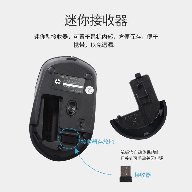 hp惠普S1000 plus 无线鼠标 台式电脑办公笔记本家用无线鼠标白色静音鼠标+惠普64GB优盘U盘