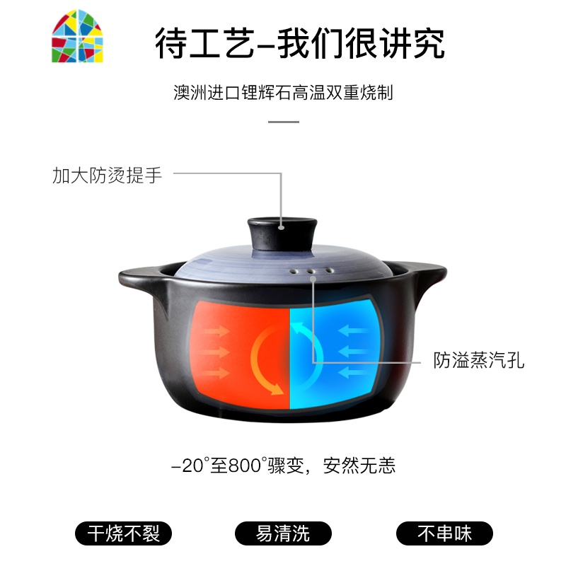 陶瓷砂锅炖锅可高温大号瓦罐煲汤锅煲仔饭汤煲煤气明火家用燃气 FENGHOU 6L冰之蓝高清大图