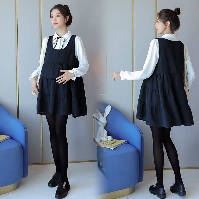 恋名媛孕妇减龄时尚套装洋气春装新款连衣裙女潮妈小个子孕妇网红两件