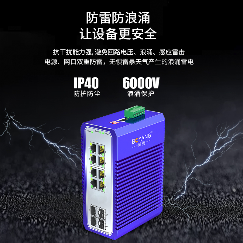 博扬 工业级管理型POE交换机4光8电千兆SFP 宽温导轨式VLAN以太网光纤交换机含电源不含模块BY-ISMQ4081