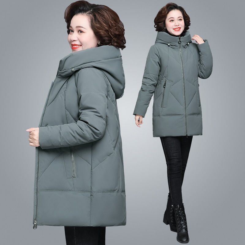 中老年妈妈装棉服女秋冬新款加厚连帽中长款棉袄大码冬季加厚外套