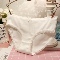 白色恋人纯白色舒适柔软性感冰丝蕾丝内裤女中低腰女士三角裤白色恋人502均码(80--120斤)