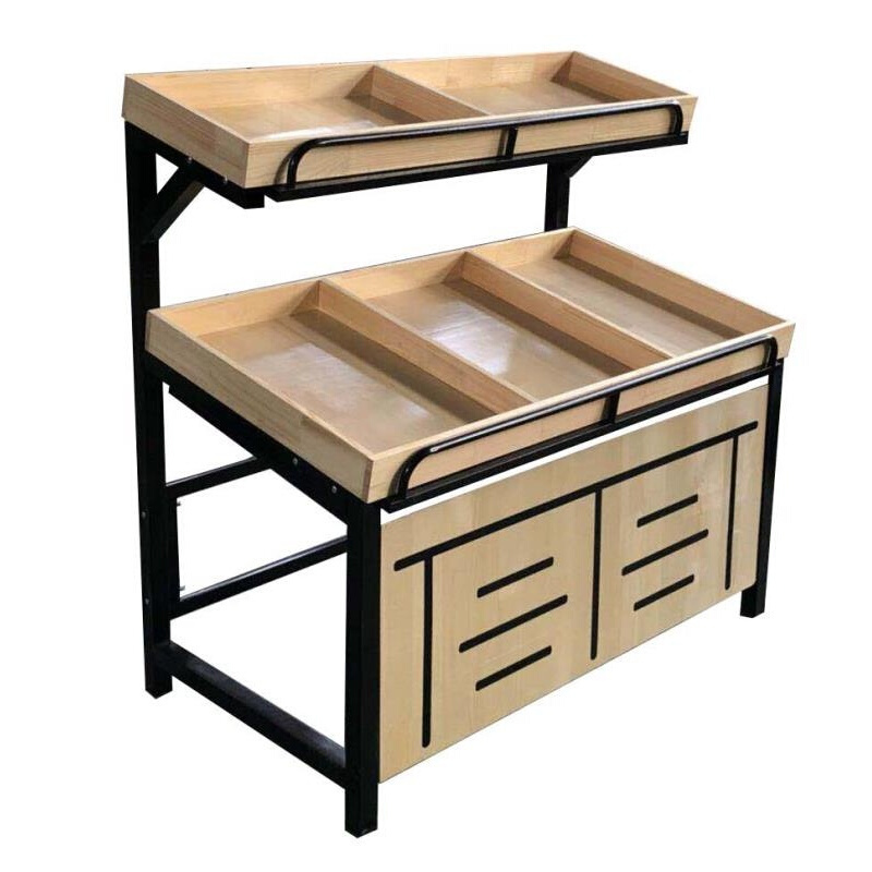 架子钢木架木制卖水果摆摊中岛柜摆水果的生鲜新款三层实木货架商店