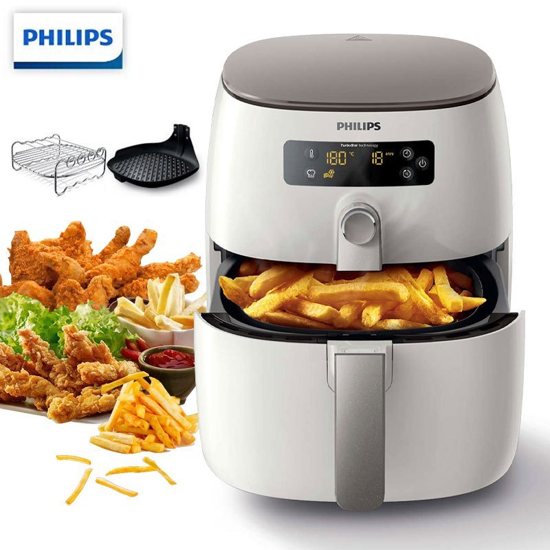 飞利浦（Philips） 空气炸锅 家用智能低脂肪 真空无油电炸锅 大容量0.8升薯条机 HD9647/21附带鱼盘烤架
