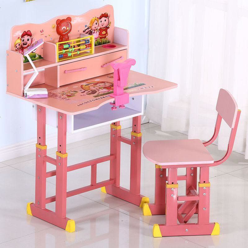儿童学习书桌小孩桌子男女孩作业课桌椅组合套装小学生家用可升降 升级标准款CC83猪猪侠粉色 桌椅一套图片
