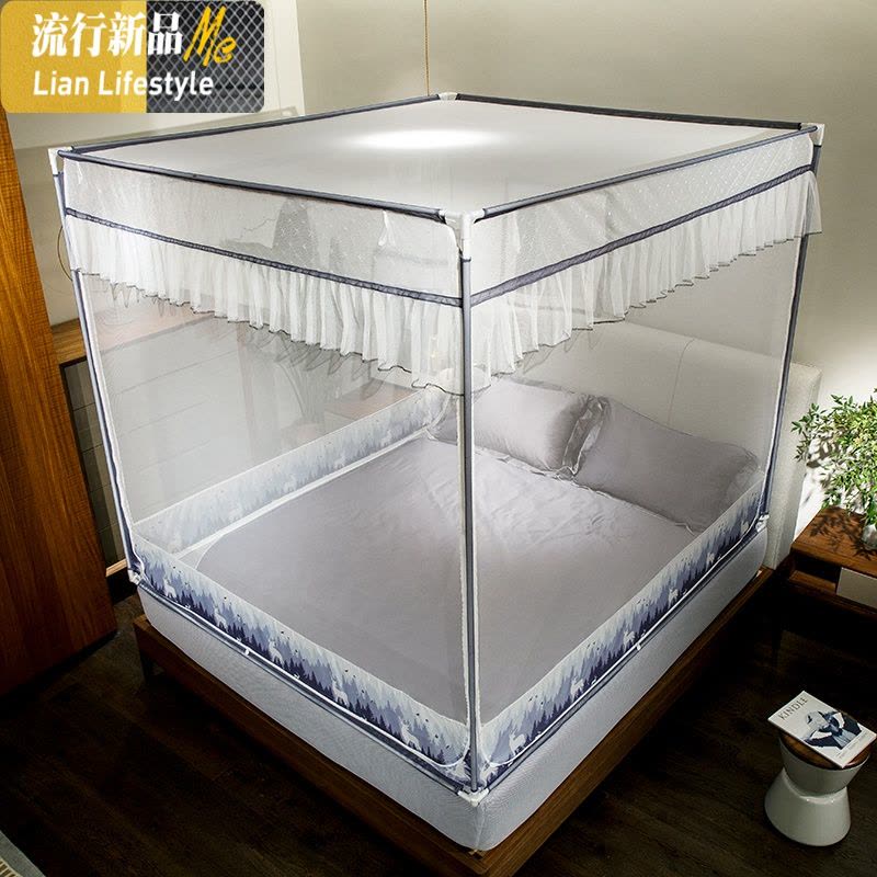 新款宝宝防摔蚊帐儿童家用拉链方帐三开1.8m床床笠坐床式蒙古包 三维工匠图片