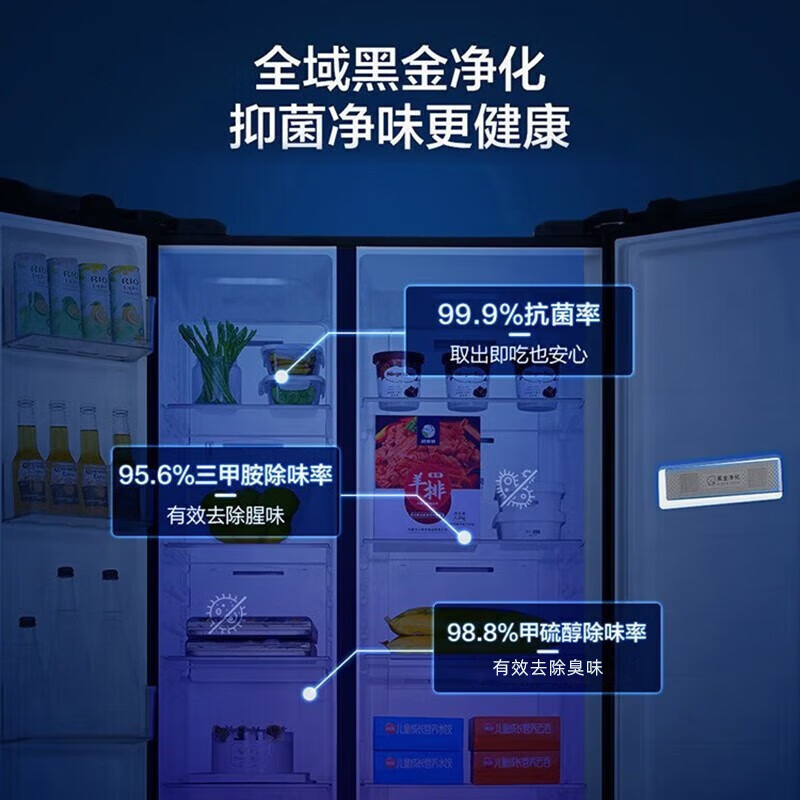 Haier海尔冰箱 对开门620升风冷无霜双开门家用大容量一级能效双变频巨能冻大冷冻空间黑金净化超薄家用电冰箱高清大图