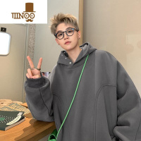 YANXU纯黑色排扣卫衣男款500g硬挺无抽绳连帽美式外套over0无s挺 L 深灰色