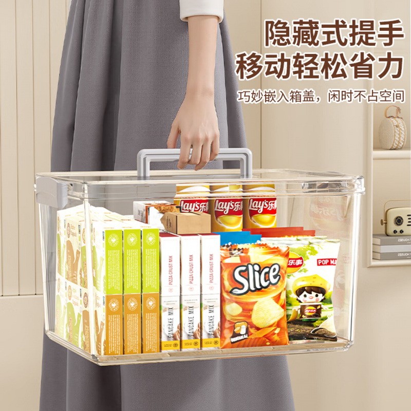 百草园透明收纳箱手提家用加厚衣服玩具零食书本整理盒塑料储物筐XXL号高清大图