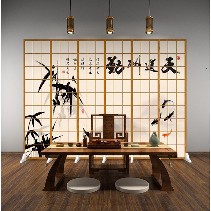 日式仿木纹格子屏风隔断客厅现代简约双面移动布艺时尚可折叠折屏_447 红色6扇防透宽2.4米