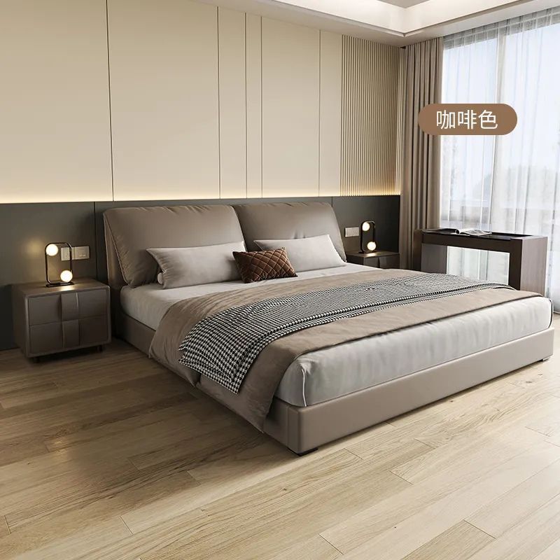大象耳朵真皮床现代简约主卧室双人床轻奢软包储物床小户型大婚床高清大图