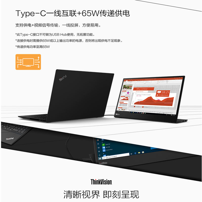 联想(ThinkVision) M15 15.6英寸 双TypeC低蓝光一体式便携显示器
