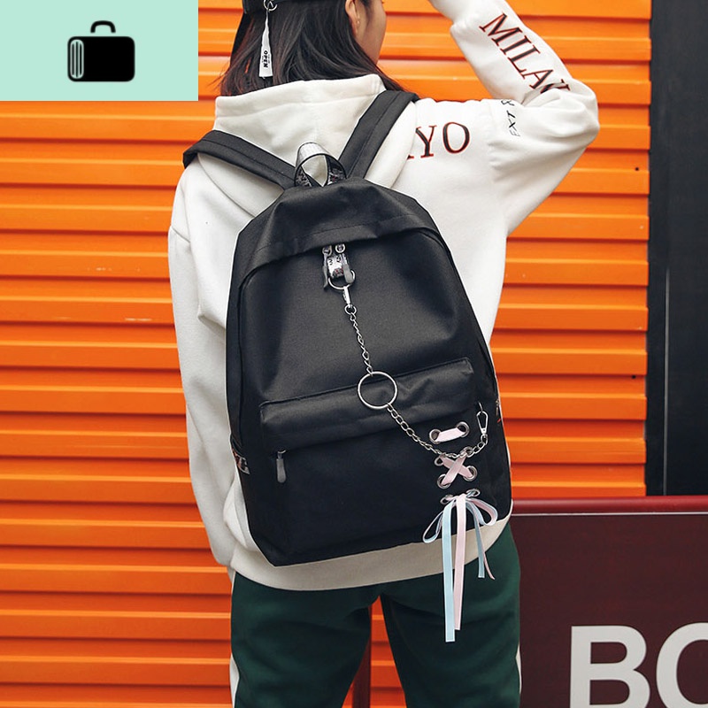 可爱挂件书包女韩版原宿校园高中学生时尚潮双肩包学院风情侣背包NEW LAKE高清大图