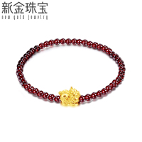 新金珠宝 3D硬金貔貅挂坠手链红玛瑙手串金重约0.3克1042