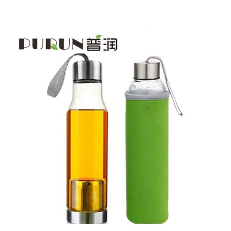 优质玻璃杯车载杯创意杯子透明提绳水杯茶杯带茶漏 送杯套PRB16绿色