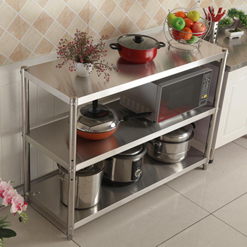 不锈钢厨房置物架收纳架微波炉置物架放锅架子储物架菜架落地三层参数