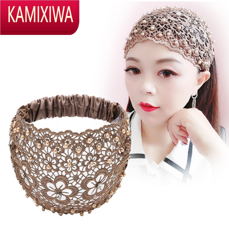 KAMIXIWA珍珠发带宽边薄款镂空束发头箍发卡遮白发头饰帽子碎发头套头巾女