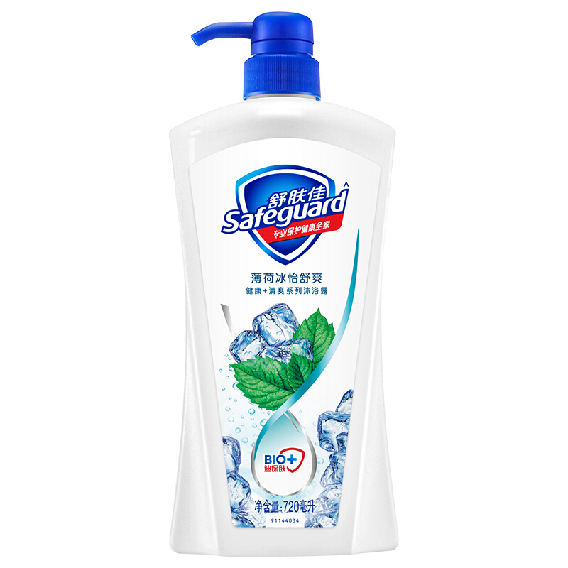 舒肤佳沐浴露沐浴乳液薄荷冰怡舒爽型720ml 清凉醒肤 无皂基 pH中性温和 新老包装随机发货 男士女士通用