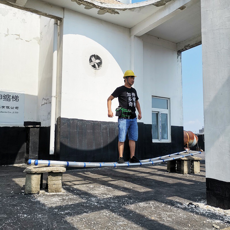 加厚伸缩梯铝合金家用便携竹节梯工程楼梯室内折叠升降梯子 三维工匠 蓝色单面直梯2.0米收缩至69厘米家用梯高清大图