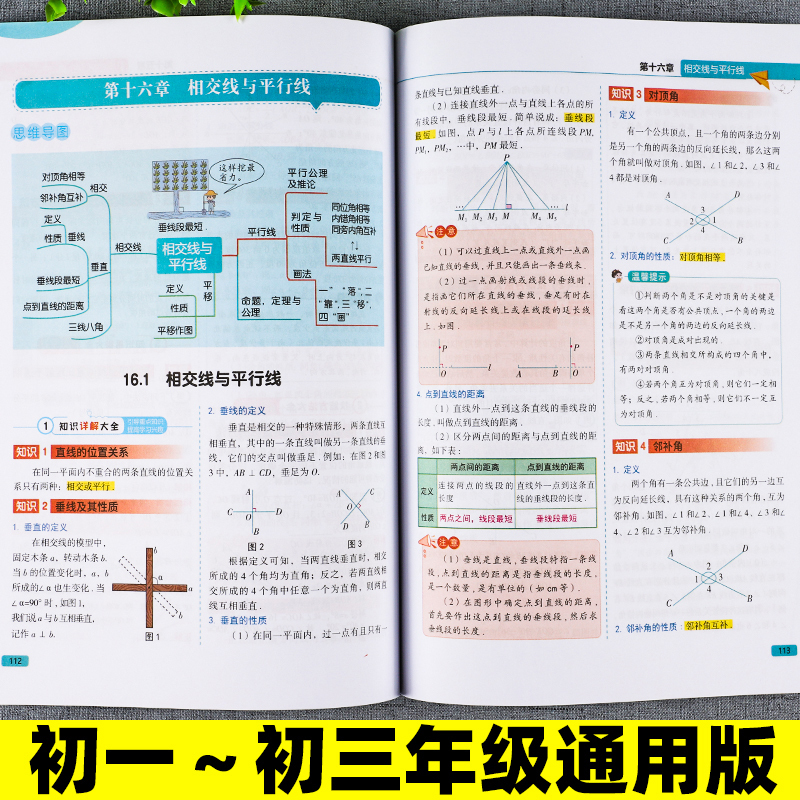 3册:数学 + 语文 + 英语 初中通用 [正版]初中数学题型方法全归纳 知识点归纳总结全套人教版图解一本大全 数学公式