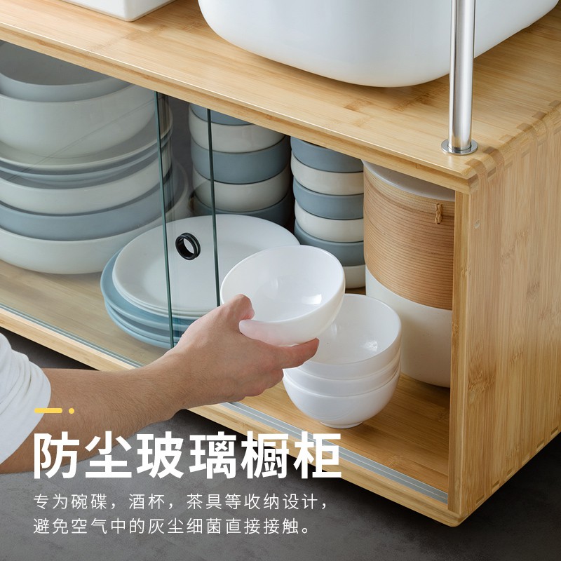 厨房置物架落地多层收纳架微波炉架子日式楠竹储物柜实木收纳层架 三维工匠高清大图