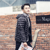 简约男式新款轻薄款羽绒服男连帽冬装外套加大码男装男士 XL 黑色