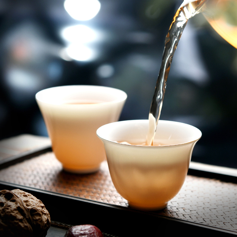 华普思德化品茗杯陶瓷主人杯小茶杯个人杯羊脂玉瓷存白色 描金-品香杯 4只装高清大图