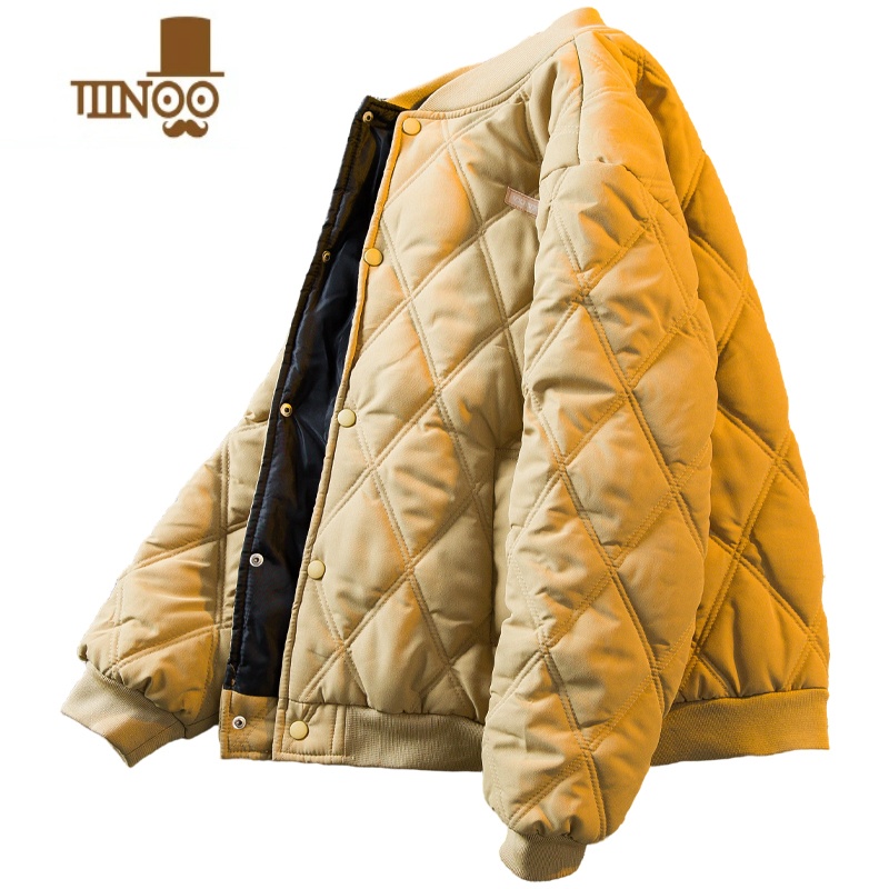YANXUHPCP菱形格棉服男冬季加厚日系复古潮牌休闲棒球服保暖棉衣外套男高清大图