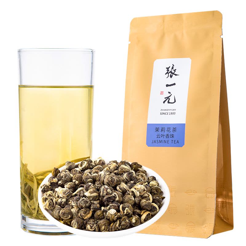 张一元茶叶 特种茉莉花茶云叶香珠50g 绣球浓香型茉莉龙珠 袋装绿茶茶叶图片