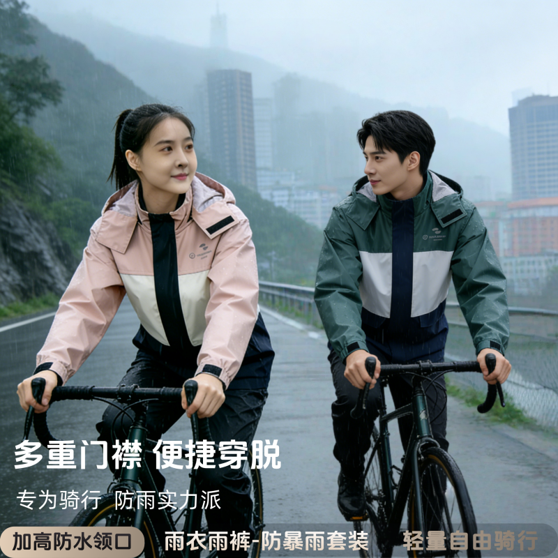 正雨摩托车雨衣骑行套装女款长款防雨分体式冲锋衣电动车外卖骑手9063高清大图