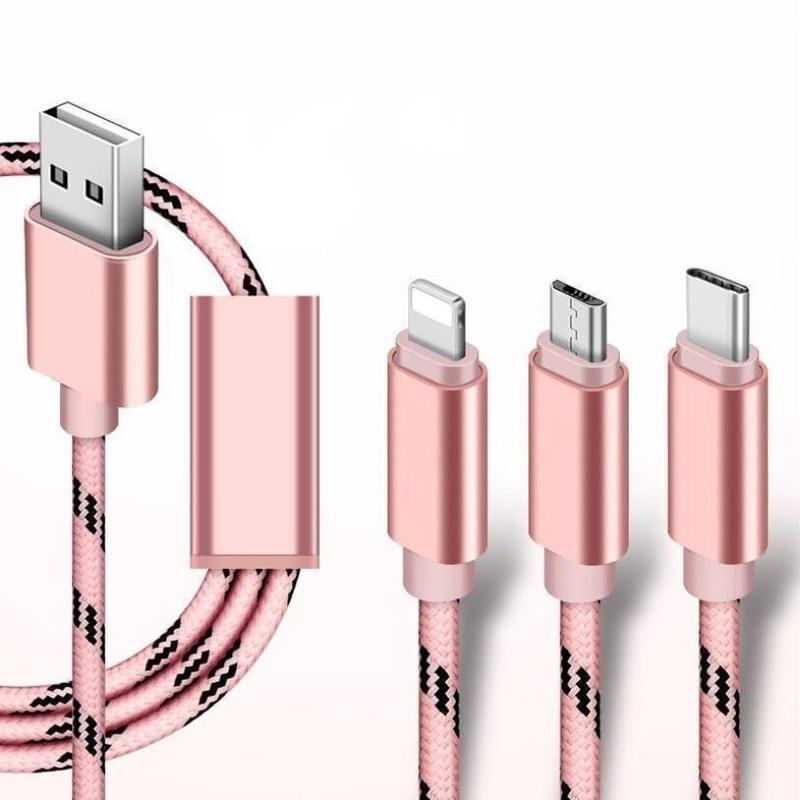 一拖三数据线华为适用苹果7P小米vivo三合一充电线器手机快充多头 0.25米 一拖三(虎纹 玫瑰金) +2A快充 沖电