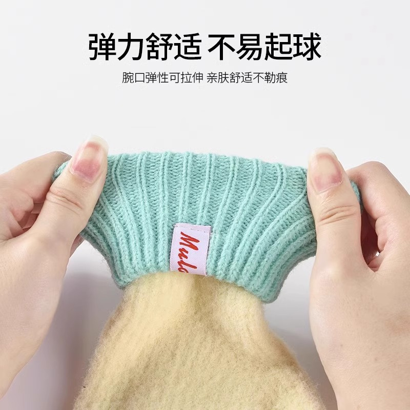 全指针织手套女冬季防风防寒学生骑行保暖毛线可触屏加绒加厚