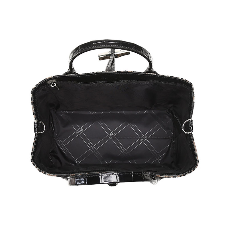 珑骧longchamp奢侈品女士roseau系列中号织物配皮手提单肩斜挎包竹节