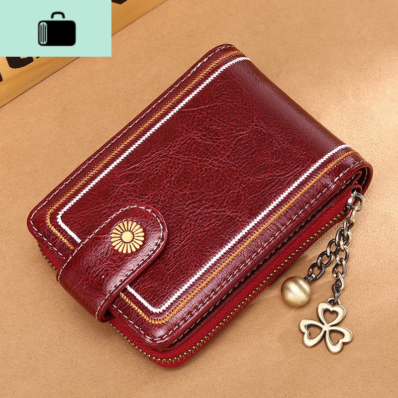 防盗刷卡包女新款大容量皮多功能多卡位牛皮驾证精致一体卡夹套NEW LAKE女士钱包/卡包 酒红色