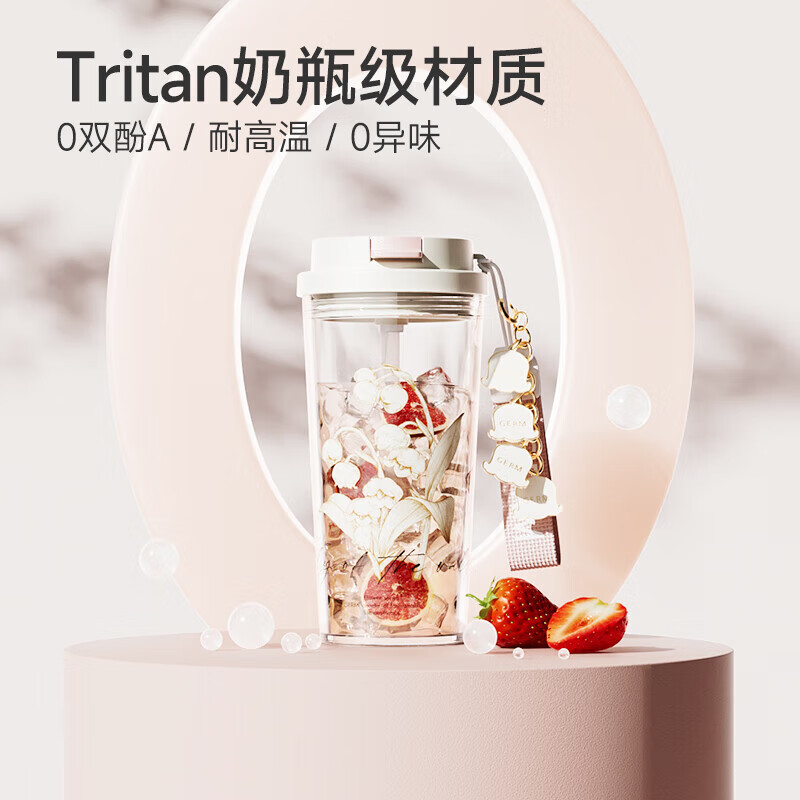 格沵 塑料吸管杯铃兰系列闪耀水杯 GE-CK24SS-S64 芽绿 520ml高清大图