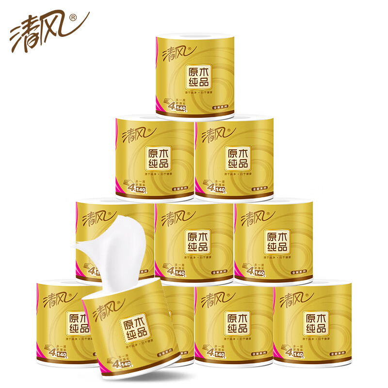 清风 原木金装卷筒卫生纸B22AFJ34层140克*10卷/提