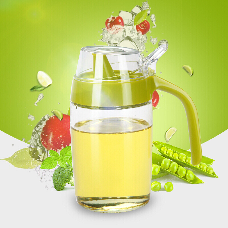 茶花厨房玻璃油壶调味罐硅胶密封油罐醋瓶酱油瓶带防尘盖防漏油瓶 绿色530ML[加大加厚]玻璃瓶身高清大图