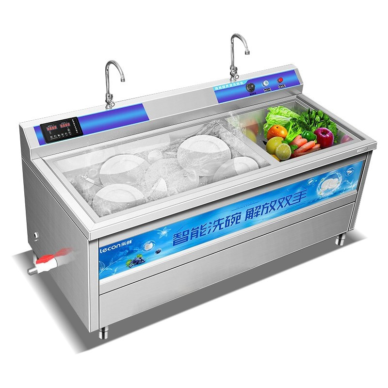 乐创(lecon) 商用声波洗碗机大型全自动食堂饭店火锅店餐厅用饭盒盘子碟子清洗 普通旋钮1.8米定时双槽除渣款 可开票