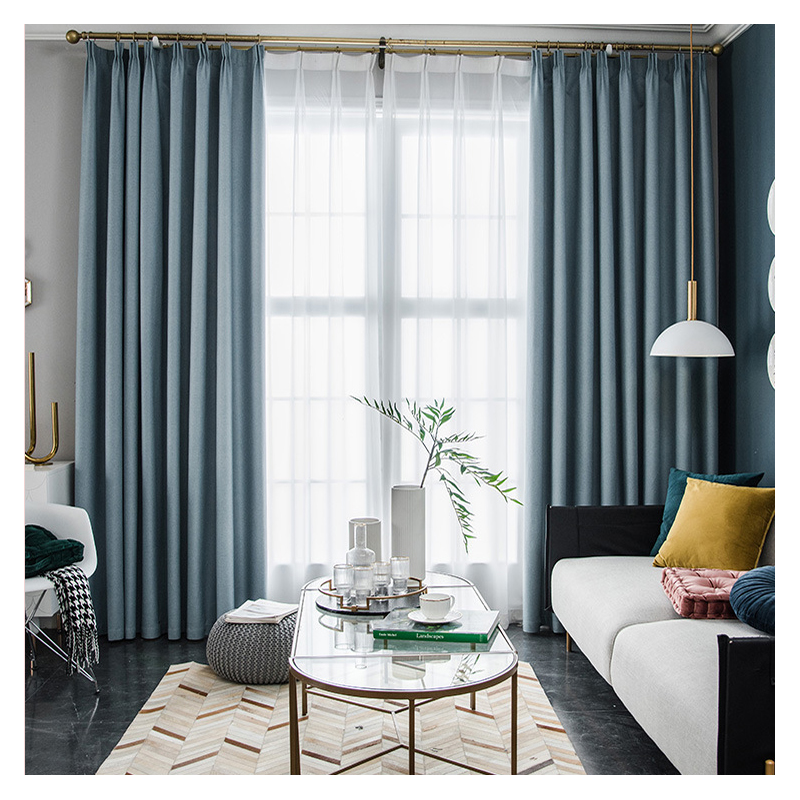 添福运 轻奢遮光窗帘北欧简约现代挂钩窗帘打孔窗帘飘窗客厅帘子遮阳布拼色儿童房窗帘轻奢卧室挂钩纯色窗帘 莫兰迪灰拼湖蓝 【挂钩款】宽3.0*2.7高*单片