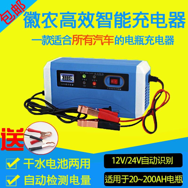 12v6a通用摩托汽车12v充电器摩托车汽车小车电瓶充电器12伏24v干水