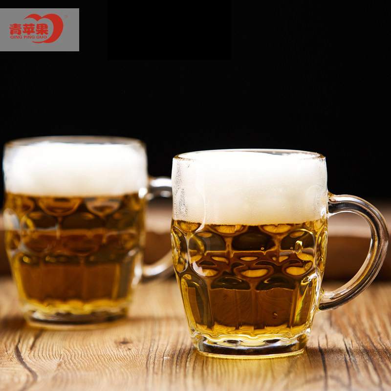青苹果玻璃杯 无铅透明酒杯啤酒杯 大容量560ml 耐热玻璃菠萝饮料杯8只装