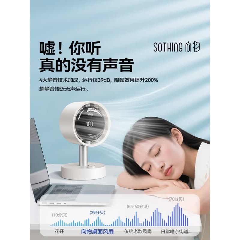 向物桌面风扇-Air pro DSHJ-S-2425 月光白 离线版 (无滤网有电池)高清大图