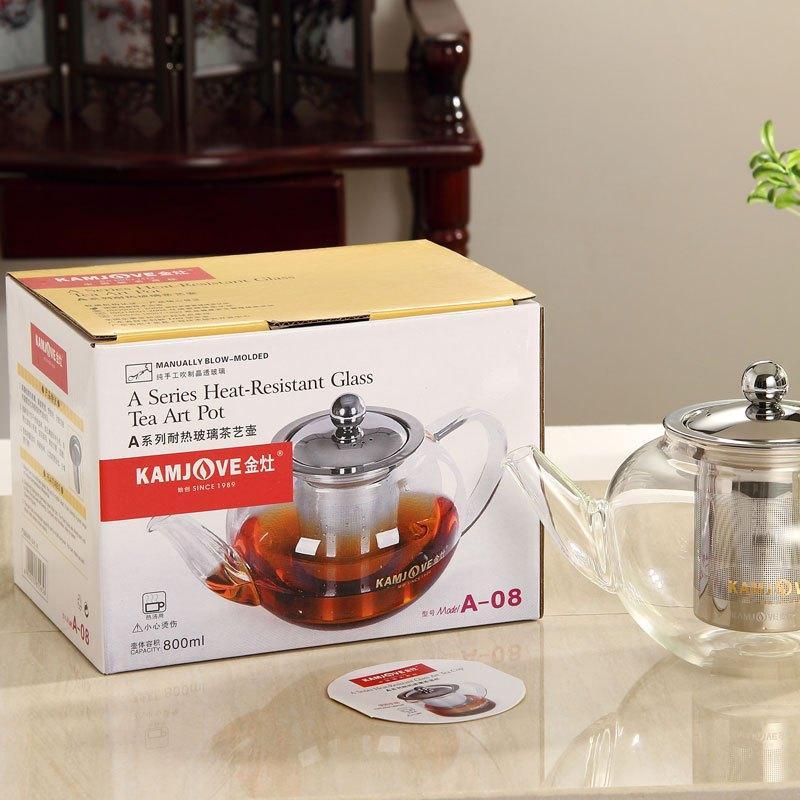 金灶(KAMJOVE) A-08泡茶壶 800毫升 玻璃过滤茶器玻璃水壶飘逸杯 可在电陶炉加热使用