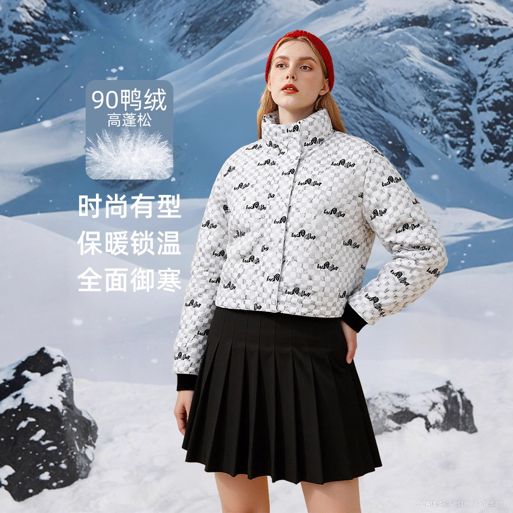 2025新款欧美棋盘格欧根纱刺绣高级感时尚面包服抗寒外套羽绒服高清大图