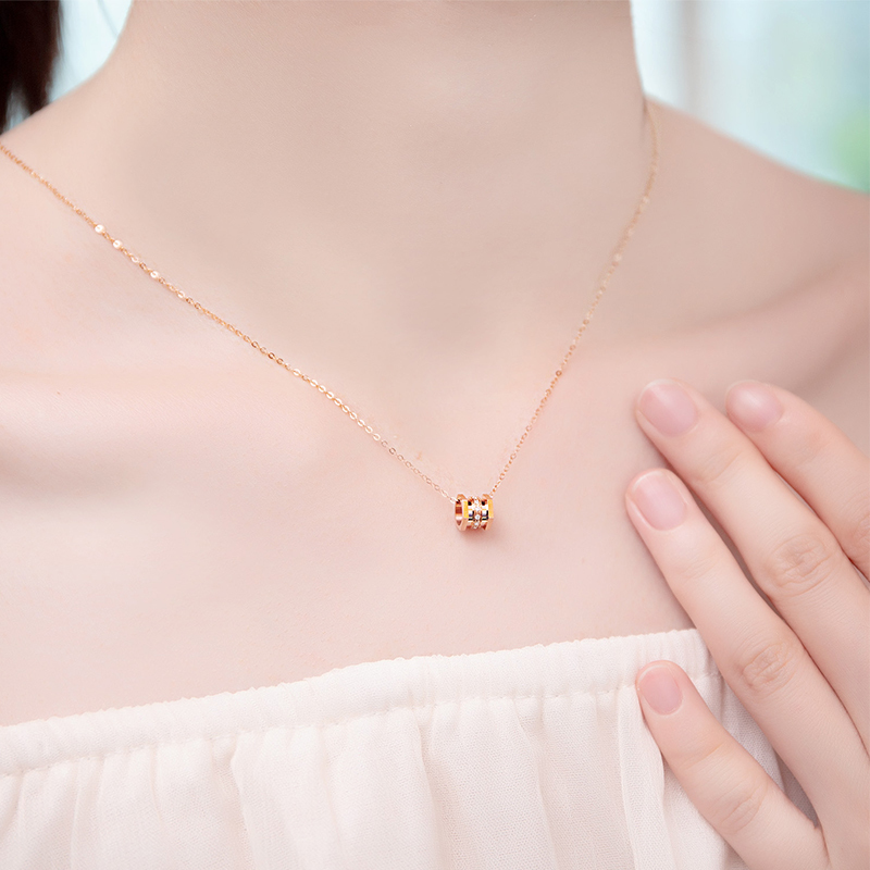 水贝珠宝(SHUIBEI JEWELRY) 18K金小蛮腰钻石项链 TPD-EM0279 黄金首饰饰品锁骨链 18K玫瑰