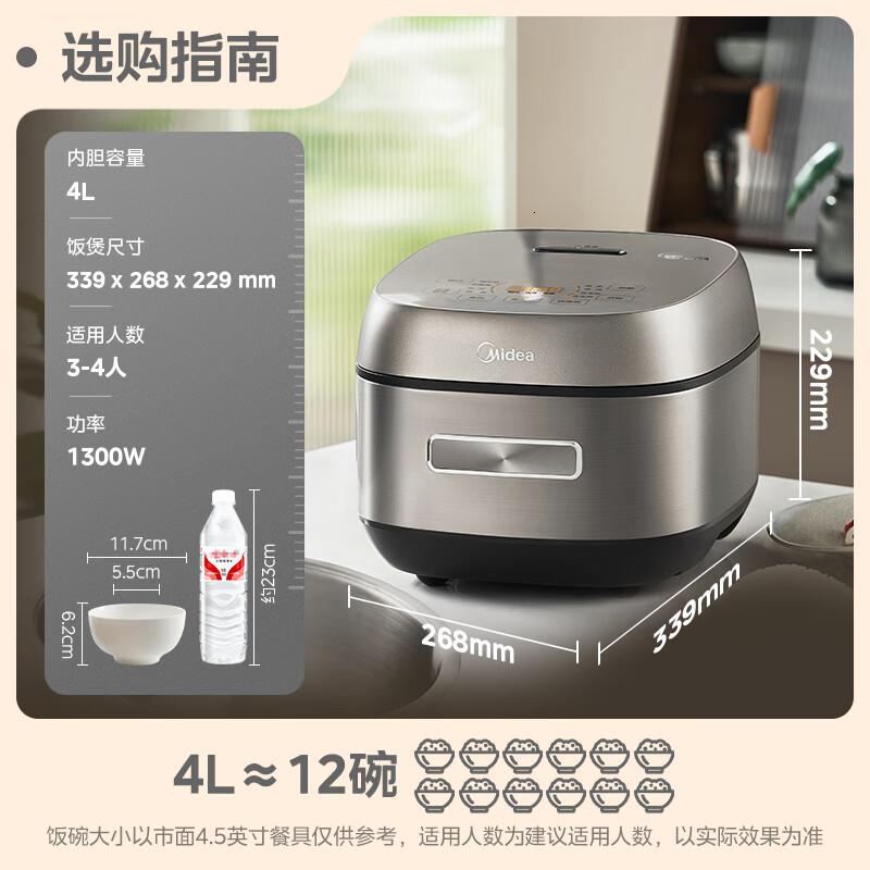 美的(Midea)电饭煲4L立体IH电磁加热316L不锈钢材质内胆零涂层防粘24H预约电饭锅 MB-CFB4065S高清大图
