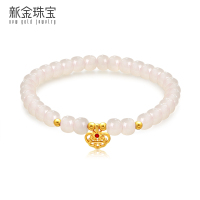 新金珠宝 黄金如意算盘和田玉手串 藕粉料珠串国潮文玩手链小吉祥1042